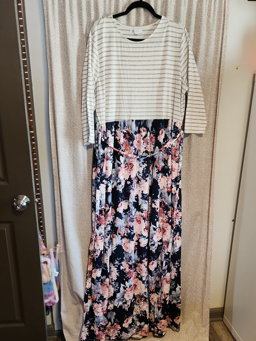 Striped And Floral Maxi Dress Mixed Print